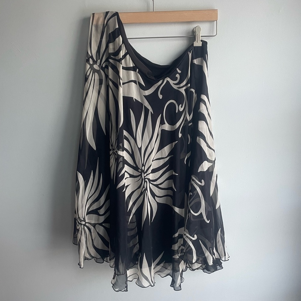 Analili - Black & Cream One-Shoulder Silk Floral Top/Dress - Size M/L​​